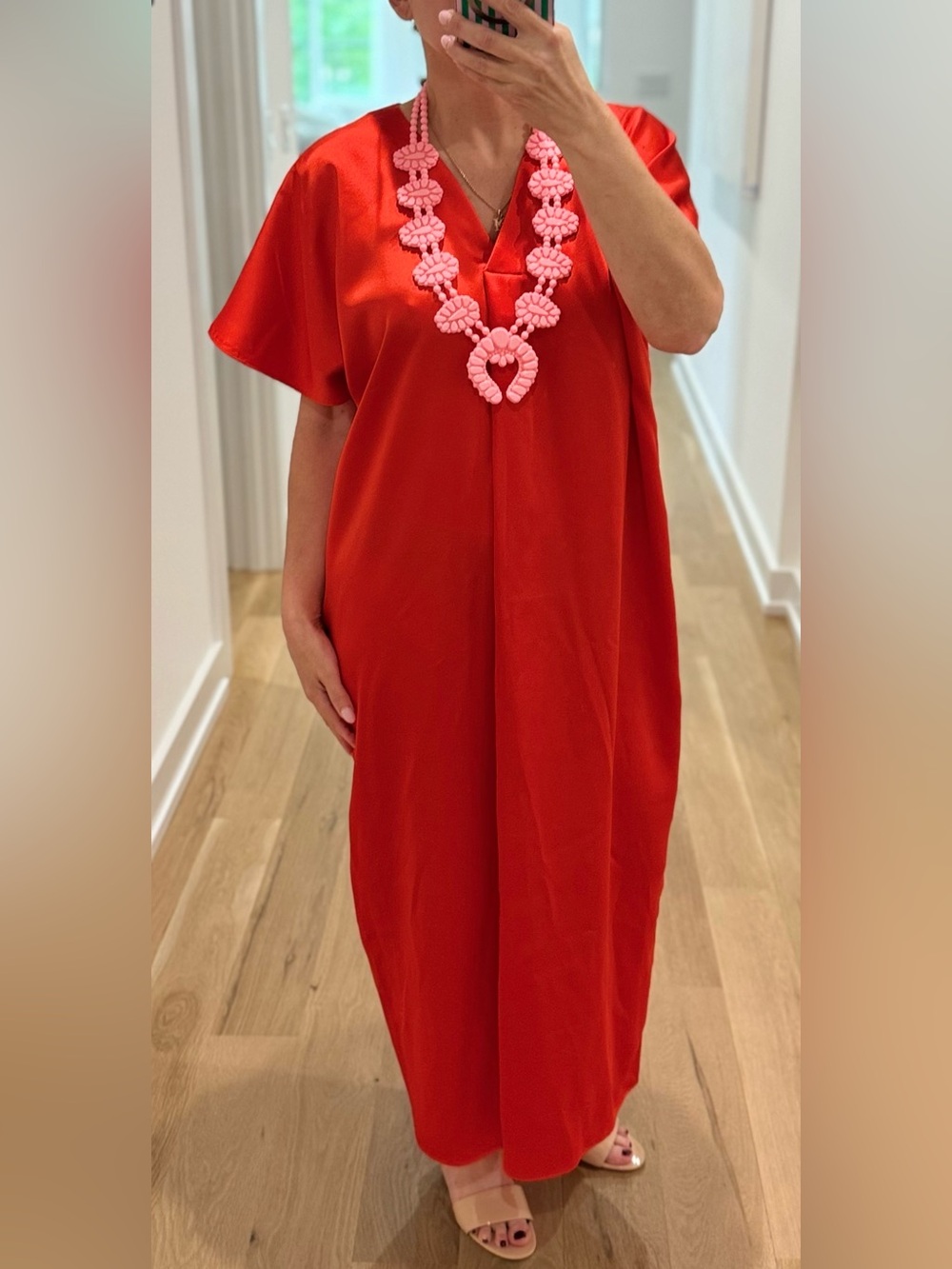 H&M Orange Satin V-Neck Dress